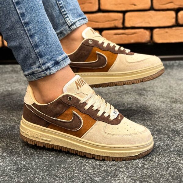 کتونی نایک ایرفورس ست مردانه زنانه nike air force رنگ کرم قهوه ای کد 6224