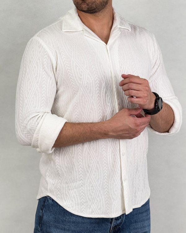 پیراهن مردانه کش زنجیری انگلیسی رنگ سفید کد 66301