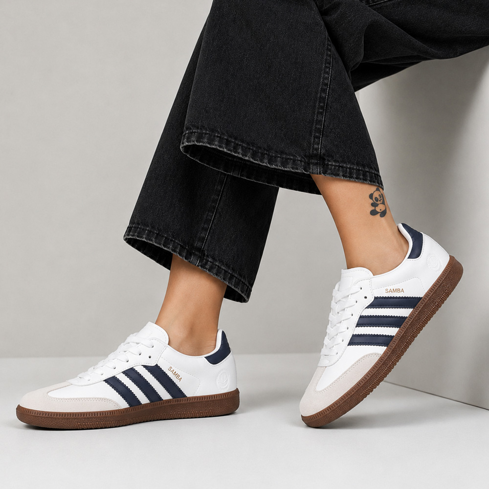 کتونی اسپرت زنانه مدل آدیداس سامبا Adidas رنگ سفید سرمهای کد 51460