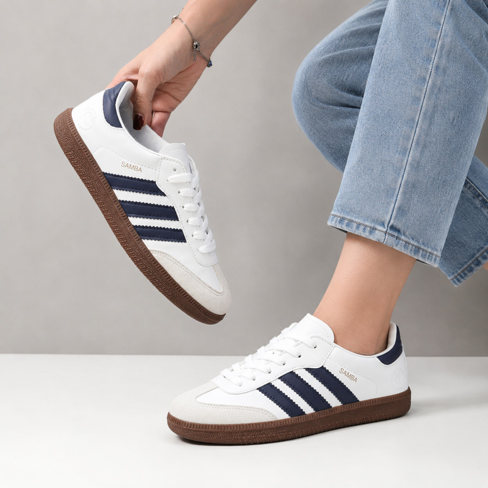 کتونی اسپرت زنانه مدل آدیداس سامبا Adidas رنگ سفید سرمهای کد 51460